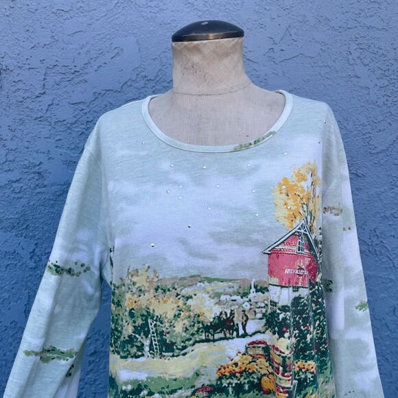 Y2k top Size XL Embellished Farmhosue Tee Grannycore Coastal Granny - Picture 1 of 13